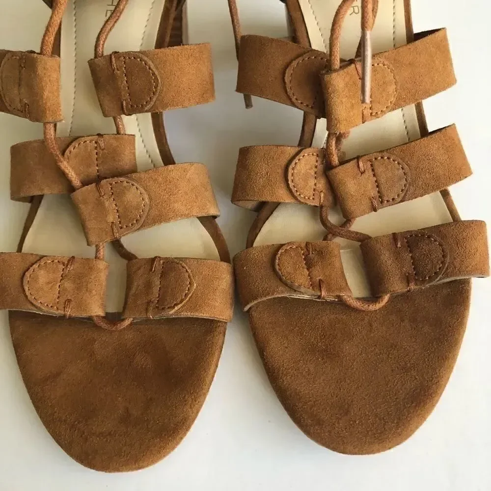 MARC FISCHER SUEDE LACE-UP BLOCK HEEL SANDAL